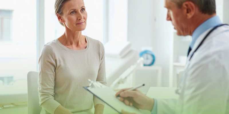 Женщина с жалобами на фантомные боли на приеме у врача